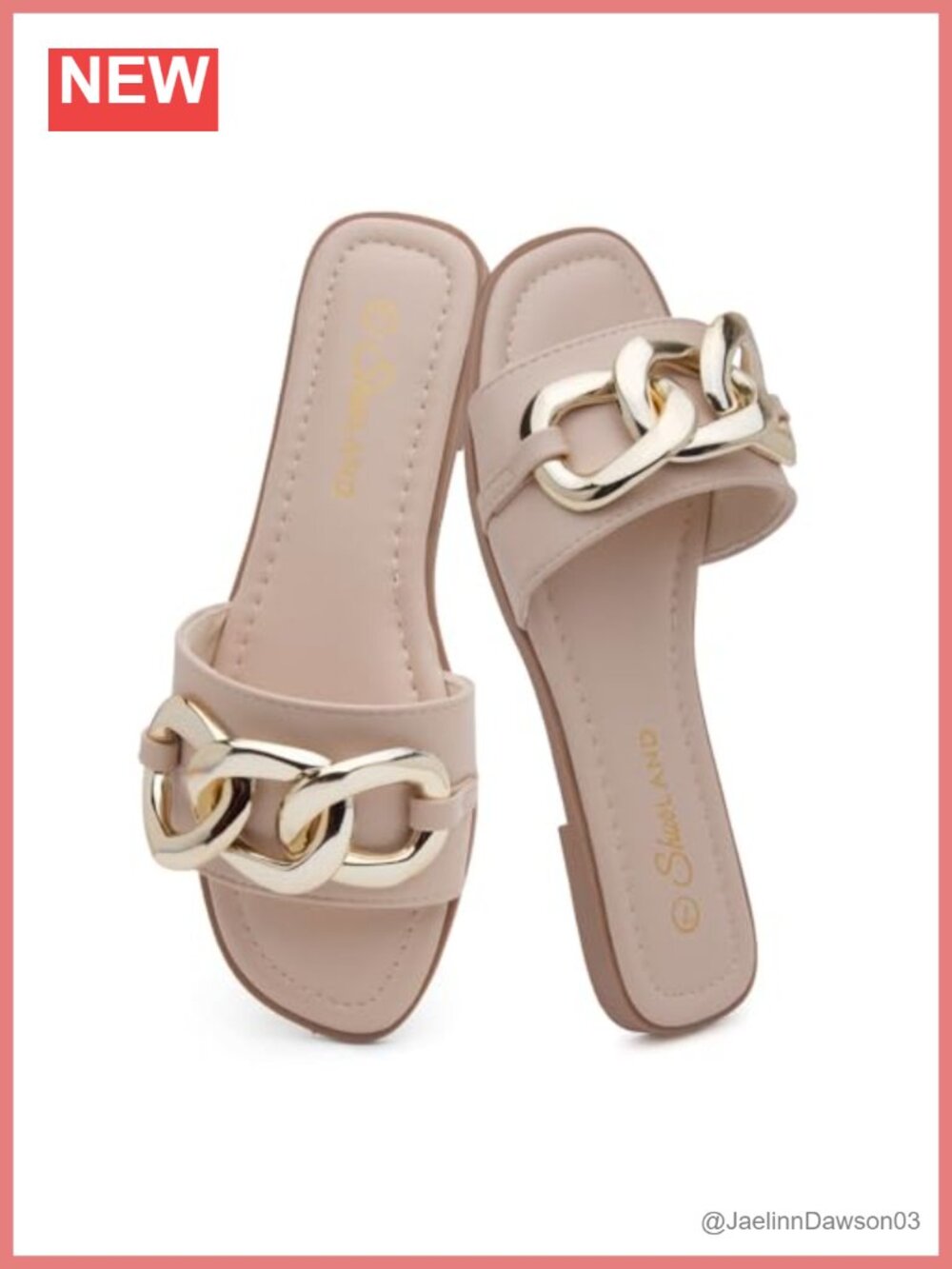 Dressy Flat Sandals with Chain Detail, Square Open Toe, Cushioned Footbed